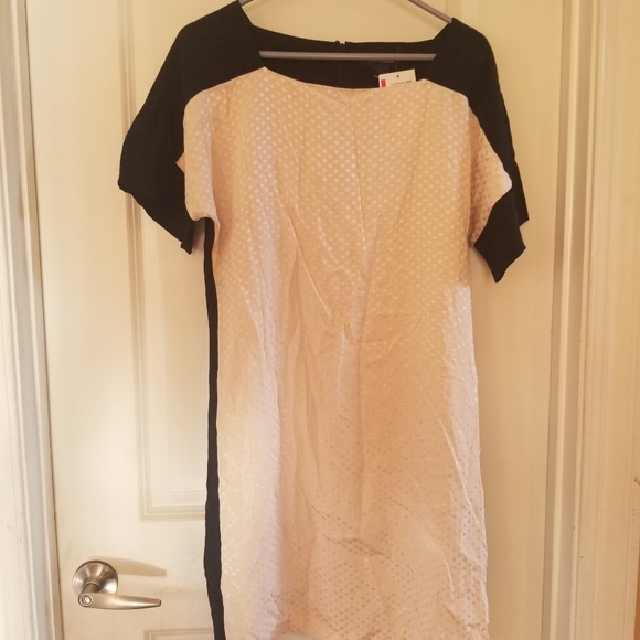 Club Monaco Women's Blush/Black Color Block Swiss Dot Archmand Robe Dress Sz 2 - Picture 3 of 6